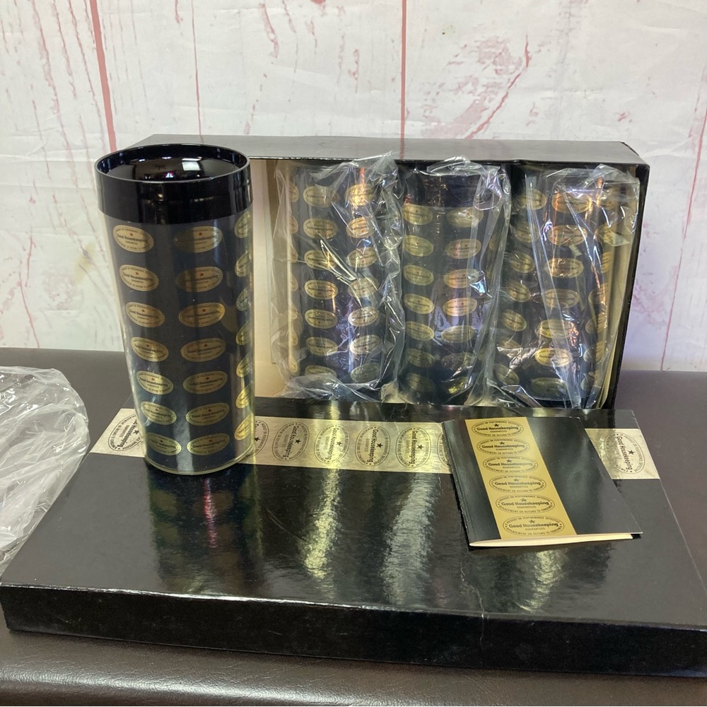 Vintage Set of 4 Thermo-Serv Double Insulated Cups Tumblers Good Housekeeping ~